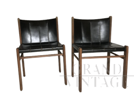Set di 6 sedie Gianfranco Frattini per Bernini in pelle nera