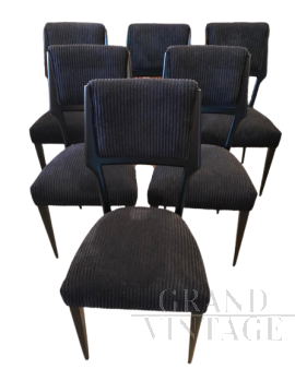 Set di sei sedie anni '50 stile Vittorio Dassi in velluto nero