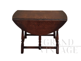 Tavolino antico a bandelle epoca Edoardo VII rovere massello