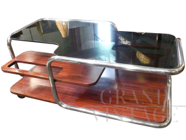 Tavolino da salotto vintage con rotelle e portabottiglie