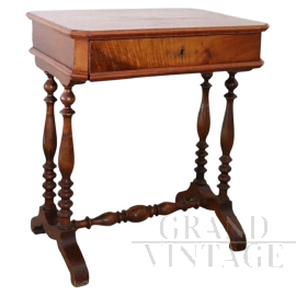 Tavolino piccolo scrittoio antico in noce, metà XIX secolo