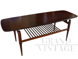 Tavolino vintage danese in legno teak con doppio piano
