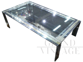 Tavolino vintage in ottone con piano in vetro