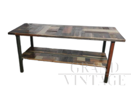 Tavolo industriale da officina in legno patchwork anni '70