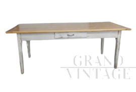 Tavolo vintage in legno di abete laccato bianco, anni '70                            