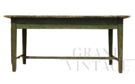 Tavolo vintage in legno verde con patina originale                            