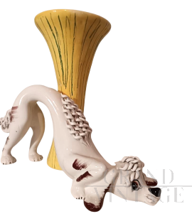 Vaso con cagnolino in ceramica anni '30                            