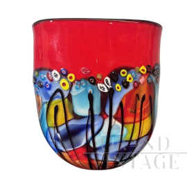 Vaso in vetro di Murano con Murrine Millefiori                            