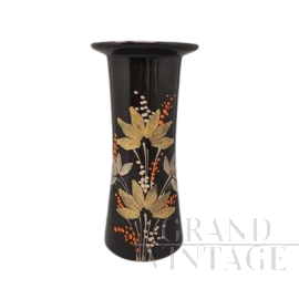 Vaso vintage in ceramica marrone dipinta a mano, Italia anni '70                            