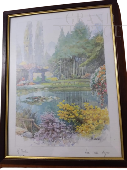 Watercolor with lake landscape signed M. Marten