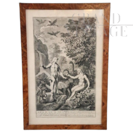 Adam and Eve - antique engraving by Gerard Hoet, 17th century                 
                            