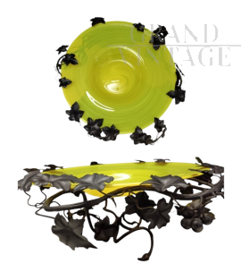 Wrought iron and yellow Murano glass centerpiece plate