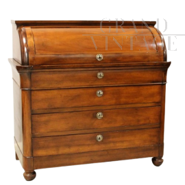 Antique Charles X capuchin bureau roll-top chest of drawers in walnut, 19th century