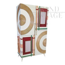 Design wardrobe with two doors in colored glass and bamboo