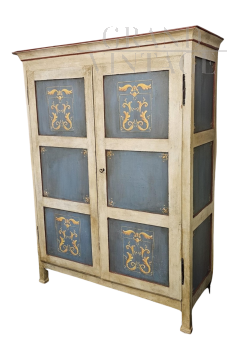 Antique Tuscan wardrobe or cabinet lacquered and decorated