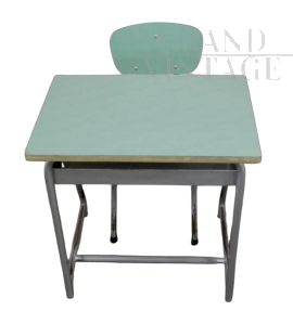 Vintage green formica school desk with chair, 1970s 
