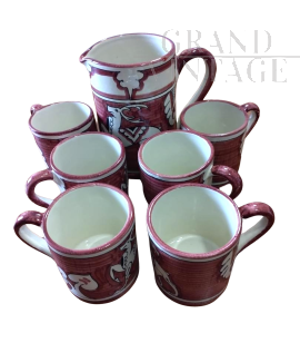 tage ceramic jug with 6 mugs by L.Ar.Ce Orvieto       