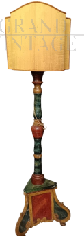 18th century electrified floor candlestick in painted wood