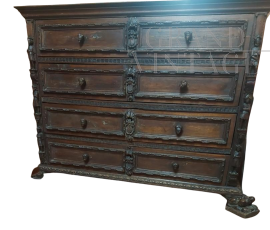 Antique 17th century chest of drawers with carvings