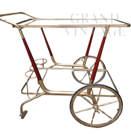 Serving trolley by Cesare Lacca in wood, brass and glass