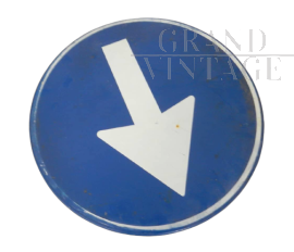 Vintage Italian compulsory direction road sign, 1980