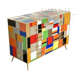 Vintage chest of drawers covered in multicolored Murano glass, 1980s