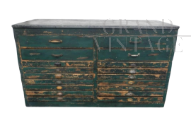Industrial drawer unit from a printing house in green paint, 1950s  