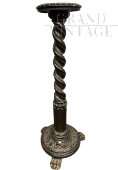 Neo-Renaissance column in carved walnut, Italy 1920