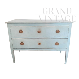 Antique Louis XVI chest of drawers in light blue lacquered wood, late 18th century