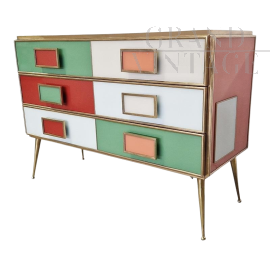 Multicolored glass chest of drawers with six drawers        