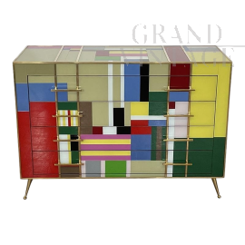 Multicolored glass dresser with four drawers        