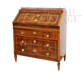 Antique Louis XVI drop-leaf dresser in walnut briar with inlays