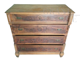 Finely sculpted antique dresser from the early 19th century with gray marble top