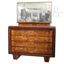Art Deco chest of drawers in walnut with mirror