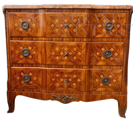 18th century dresser with rich inlays and marble top