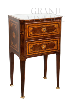 Antique Louis XVI Sicilian bedside table in fine exotic wood with marble top