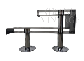 Vintage console or desk in chrome and black metal, 1970s