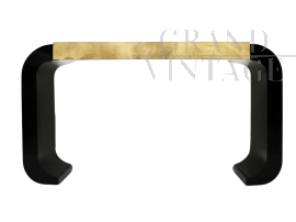 Art Deco style console table in parchment and ebonized wood, 1980s