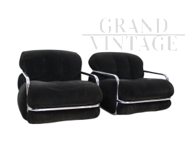 Pair of design armchairs by Mario Sabot in black velvet