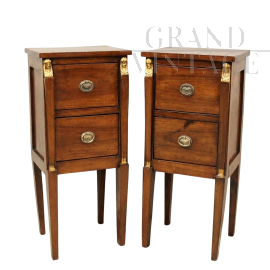 Pair of Directoire bedside tables with bronzes in Retour d'Egypte style, Italy late 18th century