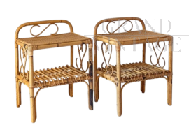 Pair of bamboo and rattan bedside tables from the 1960s, made in Italy