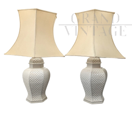 Pair of white porcelain table lamps, Italy 1960s