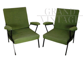 Pair of 1960s armchairs in metal and green fabric