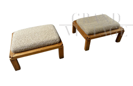 Pair of S20R ottomans by Pierre Chapo in elm and wool