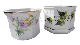 Pair of vintage ceramic vases with floral decorations