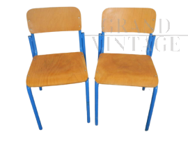 Pair of 80s blue vintage school chairs