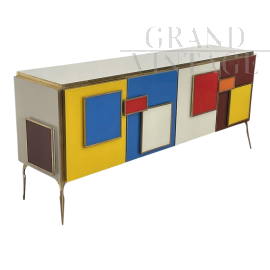 Vintage style sideboard in colored glass with illuminated handles