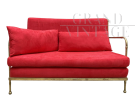 Maison Baguès style sofa in gold metal and red Alcantara