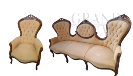 Rococo style 3-seater sofa with armchair