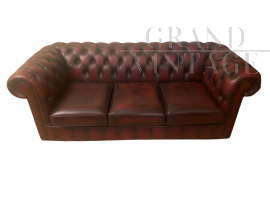 Original 3 seater Chesterfield sofa in burgundy leather